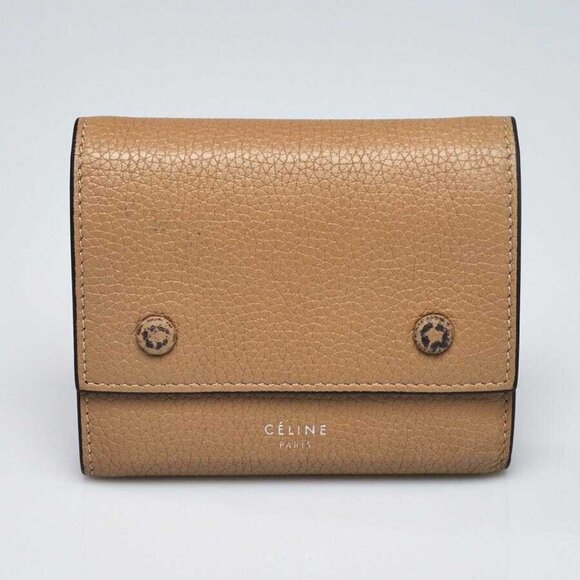 Celine Beige Grained Leather Trifold Compact Wallet - Picture 1 of 8
